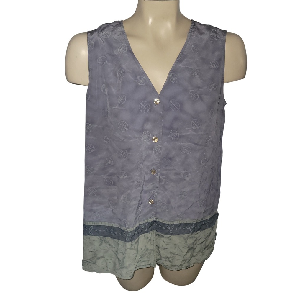 Real Clothes‎ Saks Fifth Avenue Sleeveless V Neck Button Front Vest Blue M silk